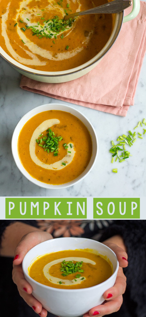 Amazing pumpkin soup with coconut milk and chantarelles.