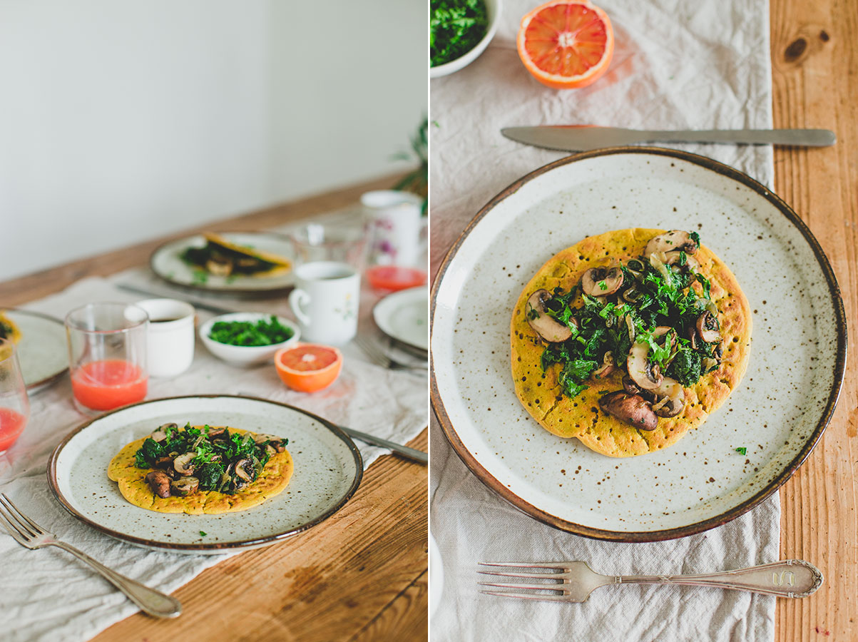 Vegan Omelet met spinazie champignon vulling. Super simpel en lekker!