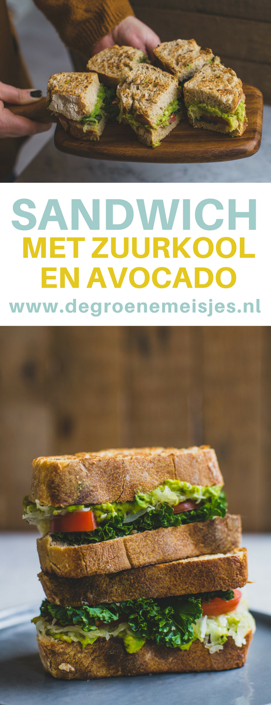 Winters recept voor de lunch. Een sandwich met zuurkool en avocado gebakken in de pan #zuurkool #avocado