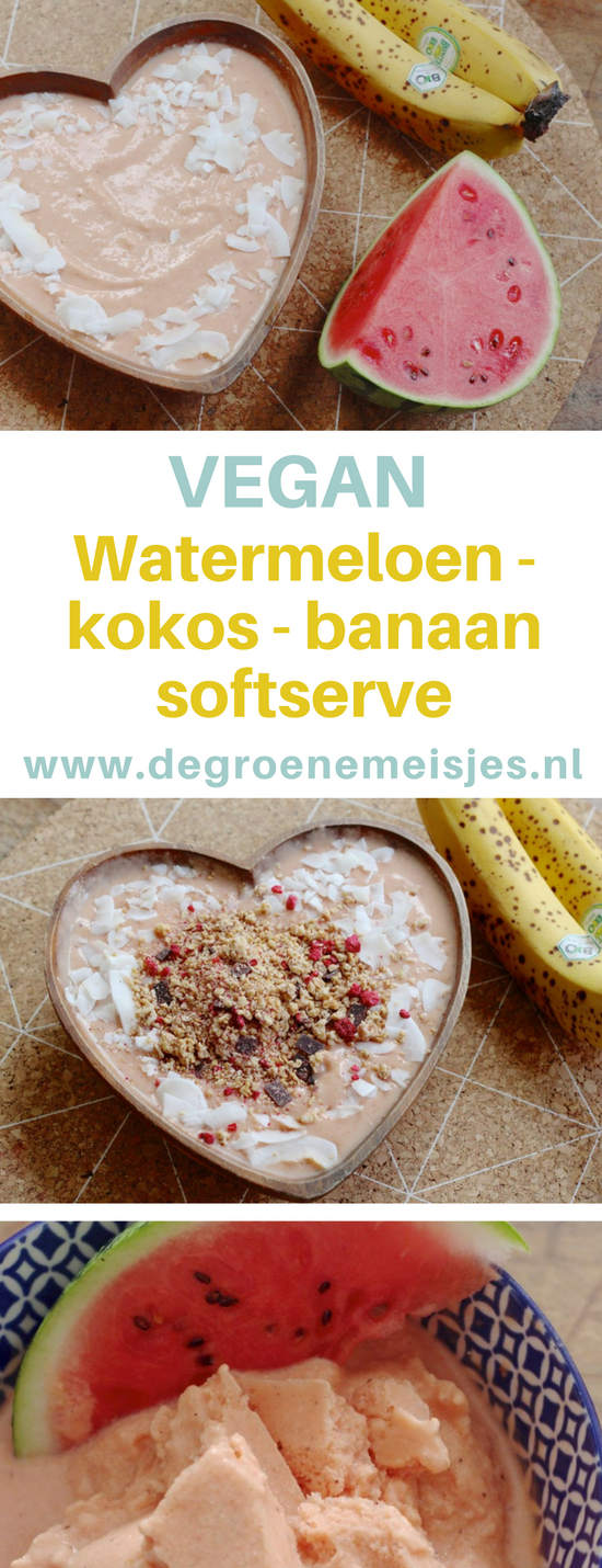 vegan recept voor Watermeloen kokos banaan softserve ijs. Maak zelf je vegan ijs