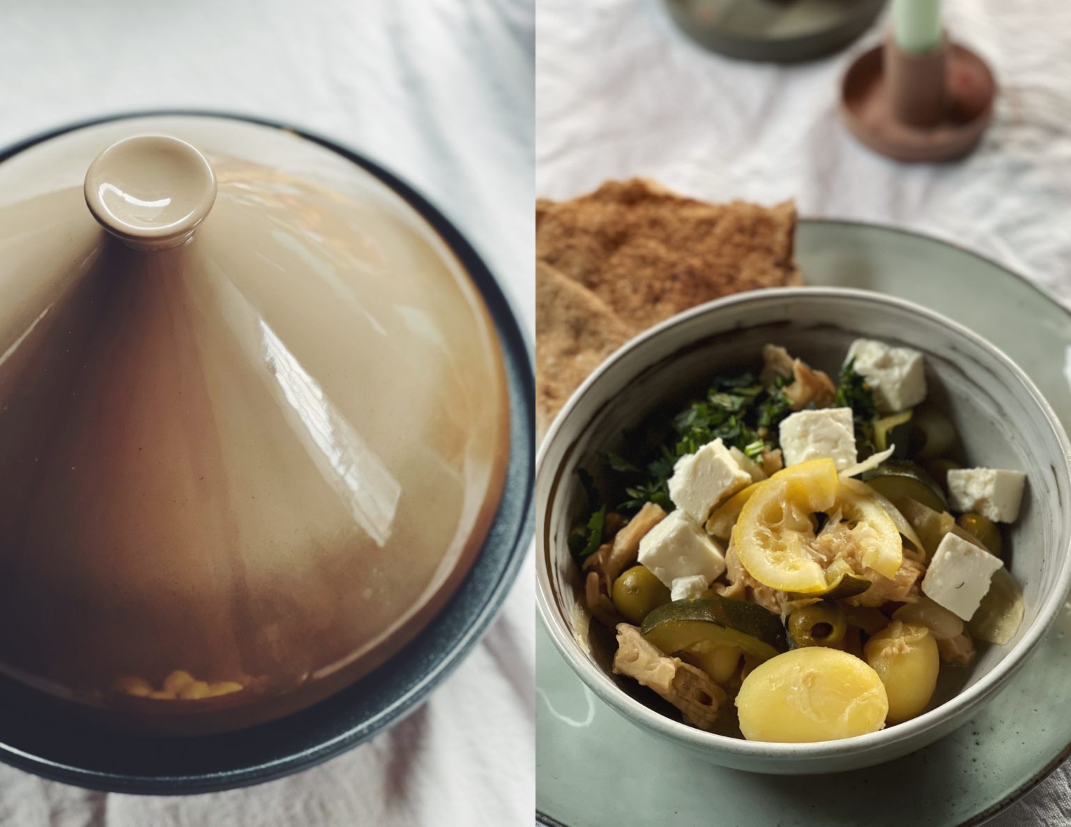 Tajine met vegan kip, groenten en citroen De Groene Meisjes